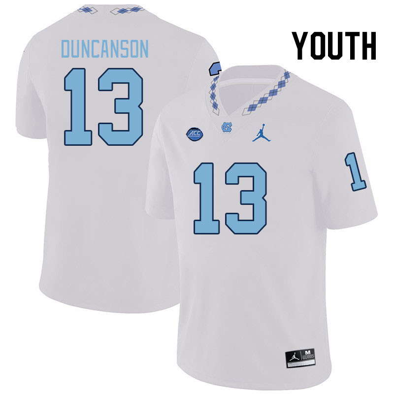 Youth #13 Ayden Duncanson North Carolina Tar Heels College Football Jerseys Stitched Sale-White